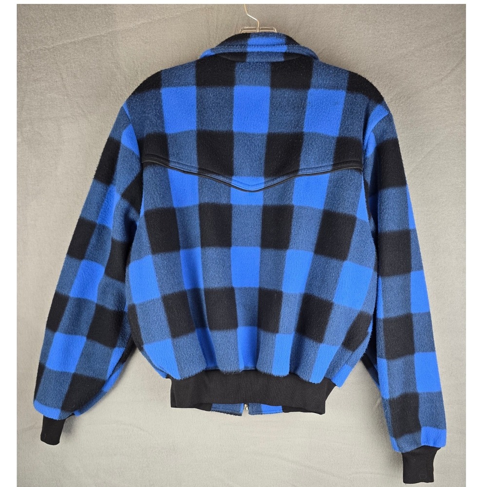Miller Western Wear Fleece Jacket Womens Medium Blue Buffalo Plaid Vintage USA - Picture 2 of 12